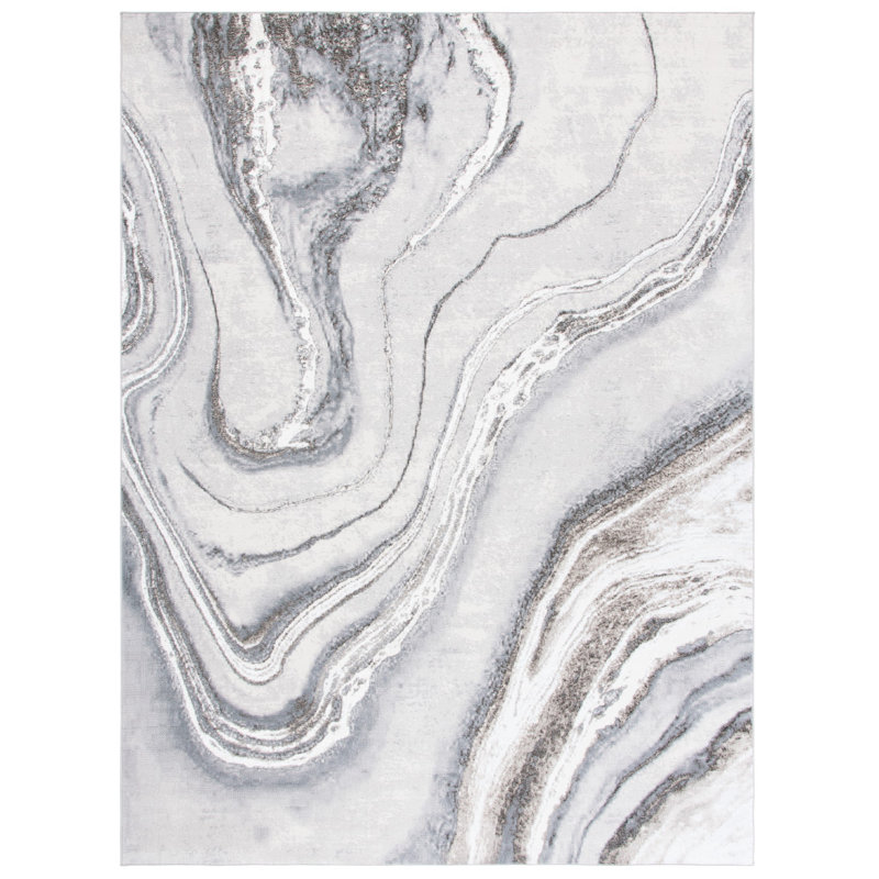 Arva Abstract Gray / Ivory Area Rug, Rectangle 9' x 12'