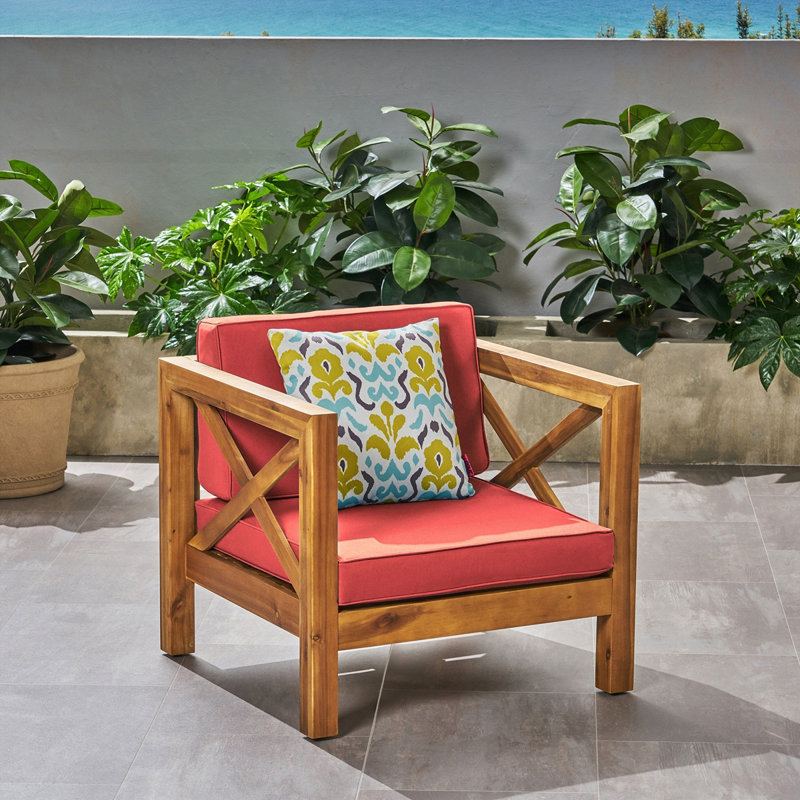 Farmhouse Style Outdoor Patio Club Chair, Teak, Teak