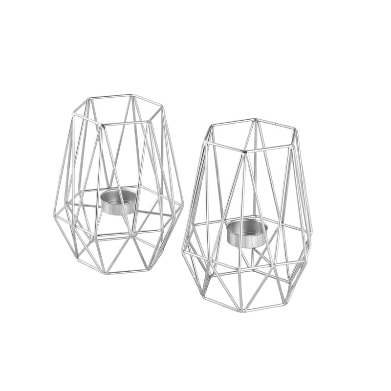 Echtwerk Teelicht Kerzenhalter Set, Geometrisches Design, Votiv Kerzenhalter, Tischdeko, 9,5 x 9,5 x 17 cm, Silver