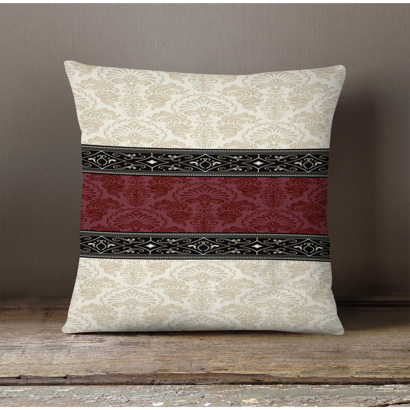 Throw Pillow With Insert, Red/Beige Damask 1, 16"H x 16"W