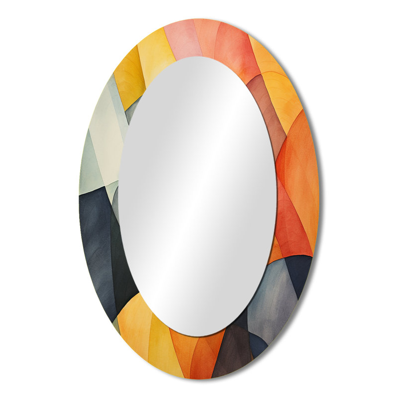 Motif géométrique de tuiles de couleurs douces II - Décoration murale ovale jaune, H 36 po x l 24 po