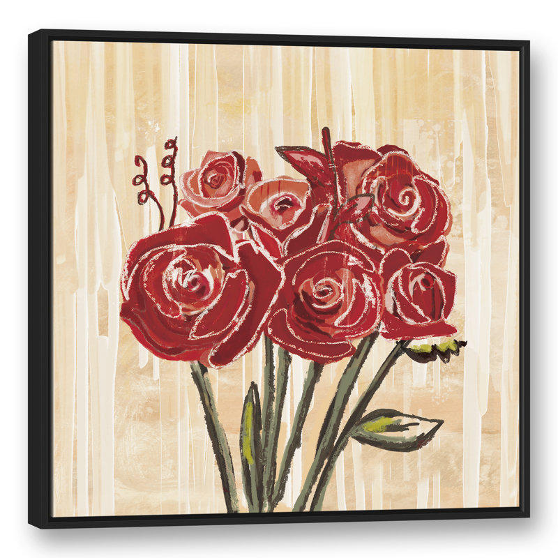 « painted red rose bouquet », reproduction d’art sur toile, Cadre noir, H 36 po x l 36 po