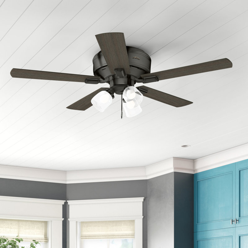 52" Crestfield 5 - Blade Flush Mount Ceiling Fan with Lights and Pull Chains