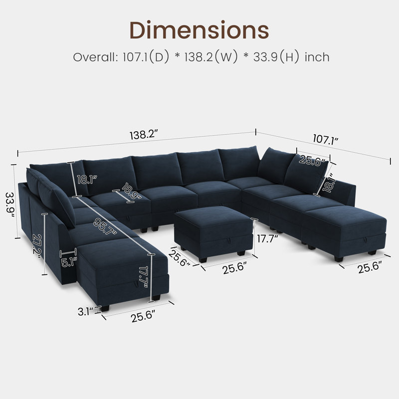 Canapé modulaire rembourré en velours Kandle, Velours bleu