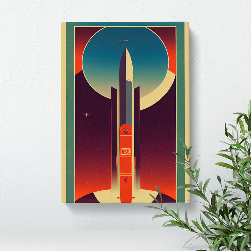 Spaceship Rocket Art Deco No.3 - Wrapped Canvas, 76cm H x 50cm W x 3cm D