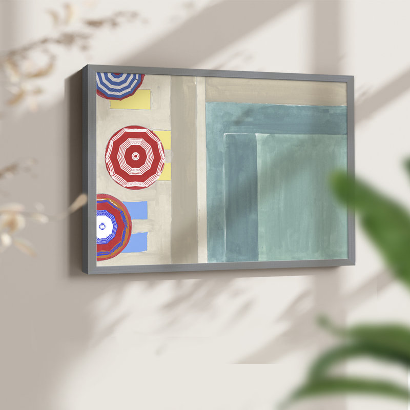 Au bord de la piscine I - Reproduction encadrée - Restickable, H 22 po x l 28 po, Gris
