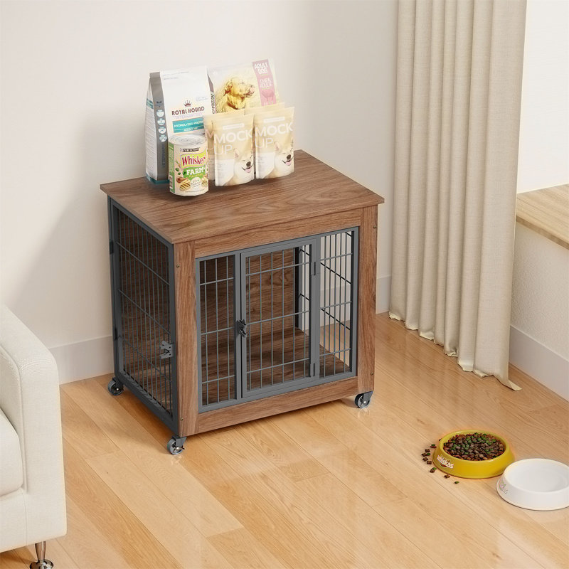Caisse en bois pour chien avec cage, 26.21"H x 27.21"W x 20.11"D