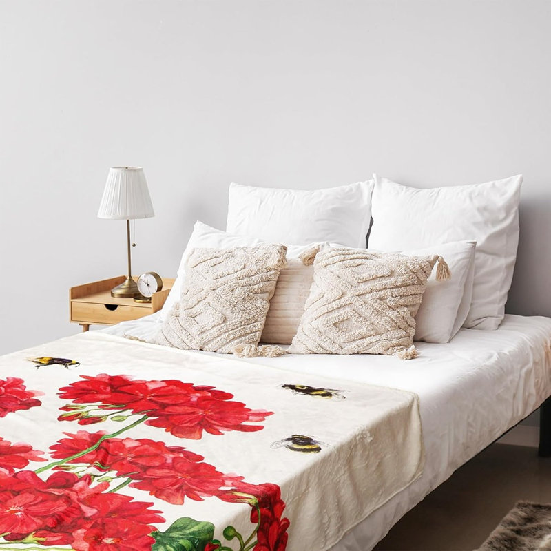 Red Geranium Blanket Spring Summer Flower Throw Blanket ...
