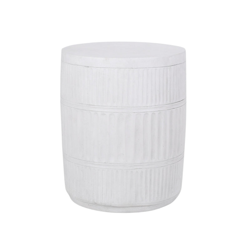 Lightweight Concrete End Table With Fluted Pattern - 15"x15"x18.5", Antique White, No Assembly Needed Side Pattern, Required