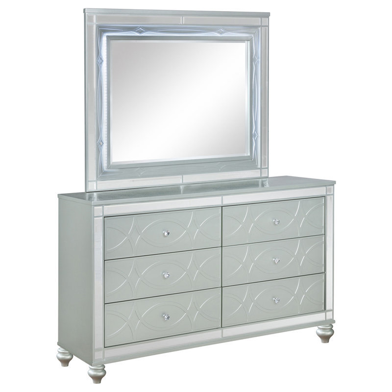 Arabesque Silver Metallic 6-Drawer Dresser With Mirror (Includes Dresser Only Not Mirror)
