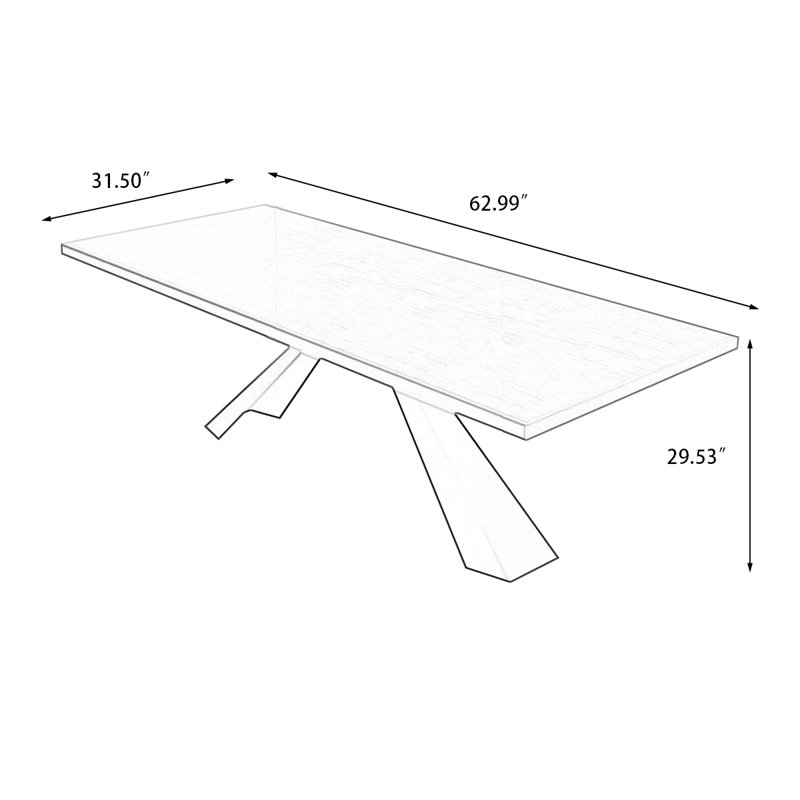 Table de salle à manger rectangulaire en bois massif brun, H 29,53 po x L 62,99 po x l 31,5 po