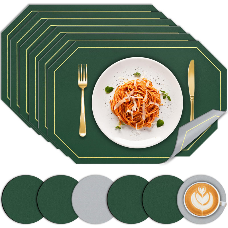 Faux Leather Placemat, Green/Grey