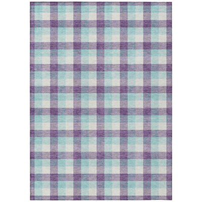 HomeRoots 10' X 14' Purple Aqua And Beige Plaid Washable Indoor Outdoor Area Rug