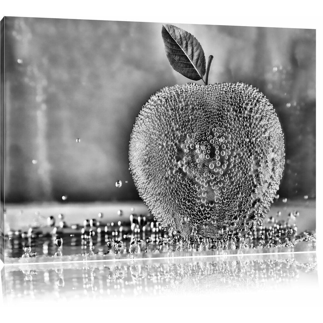 Leinwandbild Apfel in Wasser grüner Apfel Obst Früchte in Monochrom