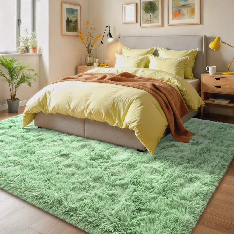 Mint Green Fluffy Rugs for Living Room 9x12 ft, Soft Non-Slip Shag Plush Bedroom Carpet, Large Area Rug for Nursery Kids Dorm Home Decor