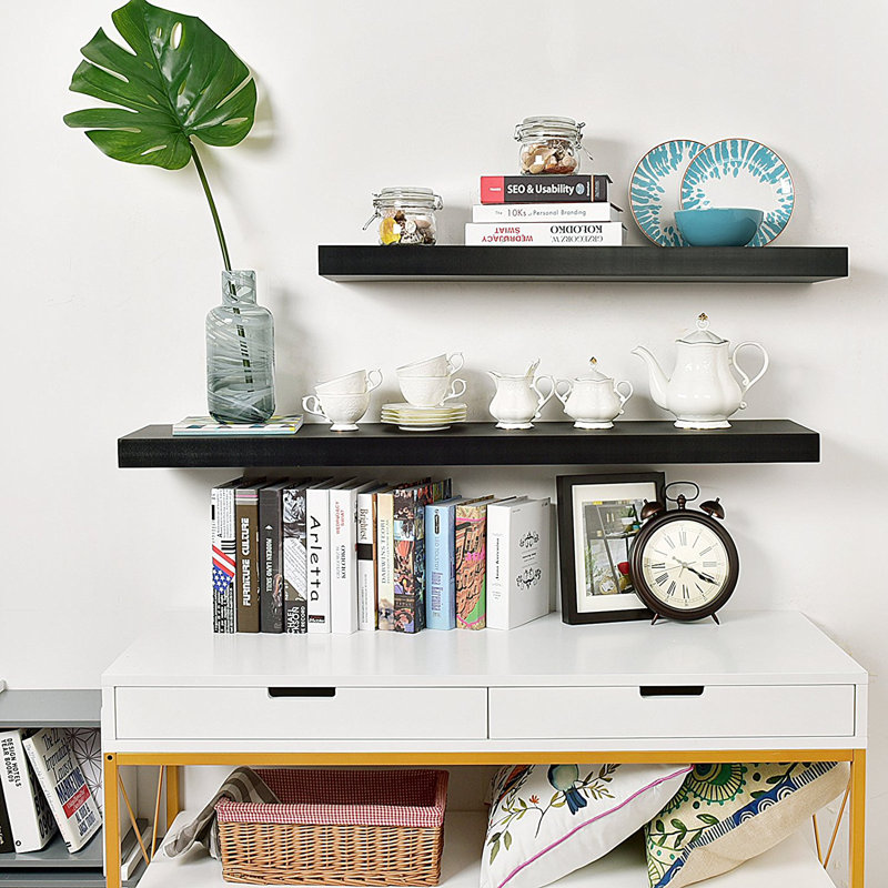 Bovina Floating Shelf, Black, 2" H x 48" W x 9.25" D