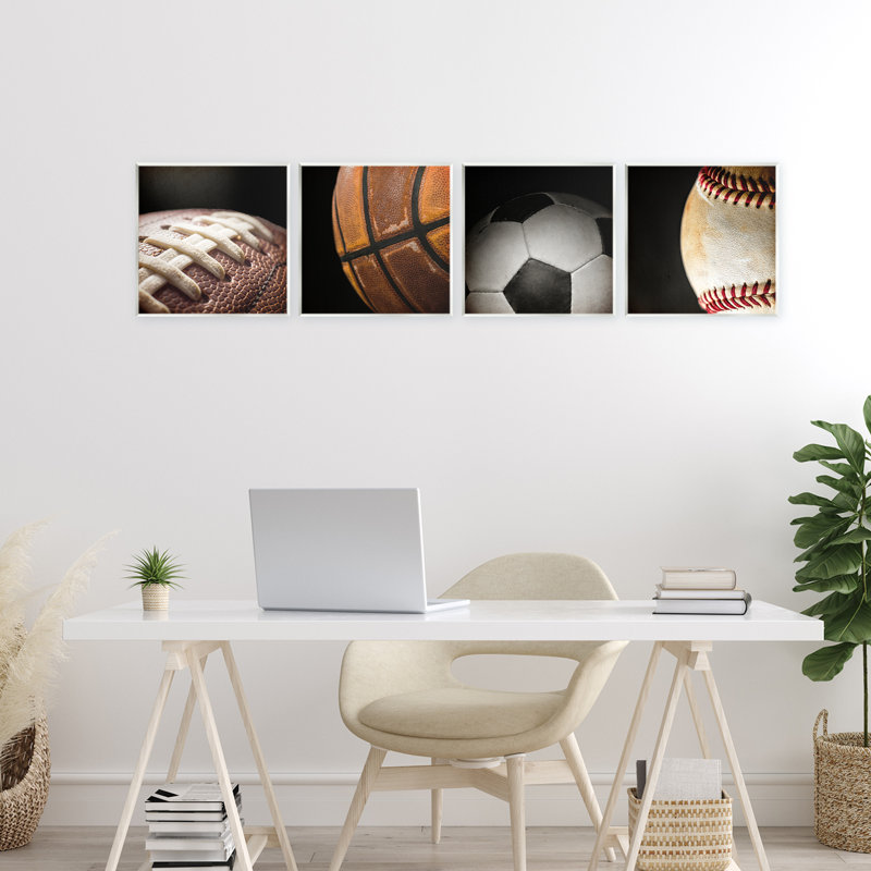 Ensemble de plaques murales 4 pièces Team Sports Balls Closeups, design par Kim Allen