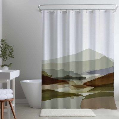 Peaks Landscapes White – Home Decor Accent – Polyester Shower Curtain, Dye Sublimation Print, 71" W × 74" L