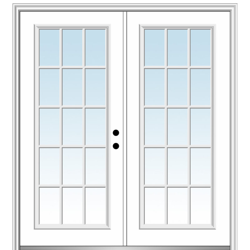 Porte d'entrée pré-suspendue en fibre de verre avec grilles extérieures, H 81,75 po x l 74 po x P 4,56 po