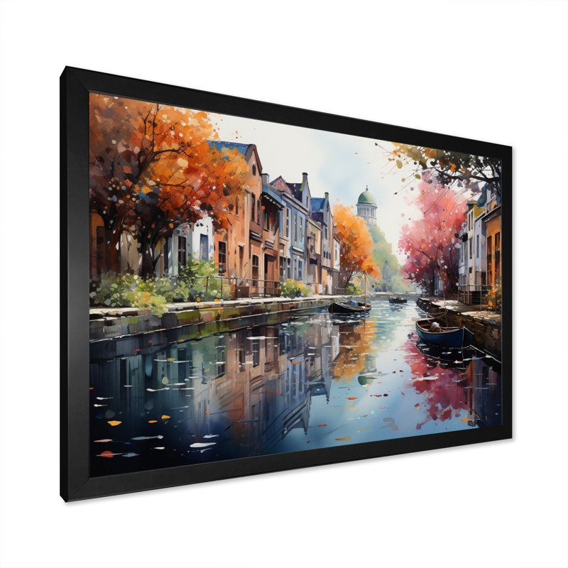 Pointillisme du canal rose vibrant - impression, H 30 po x l 40 po x P 1,5 po, Cadre photo noir