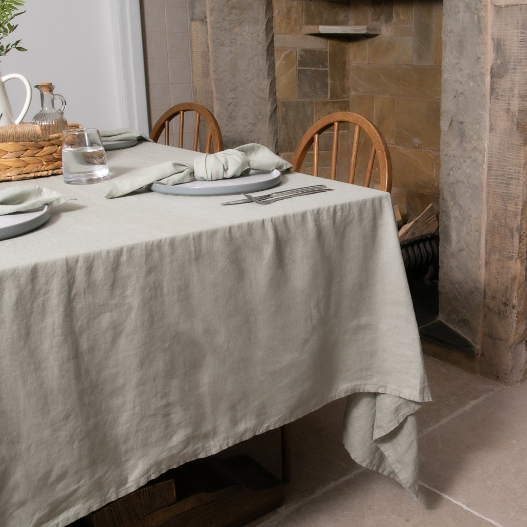 Elegant White Pure Linen Tablecloth