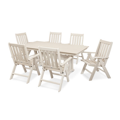 Vineyard Folding Chair 7-Piece Farmhouse Dining Set with Trestle Legs