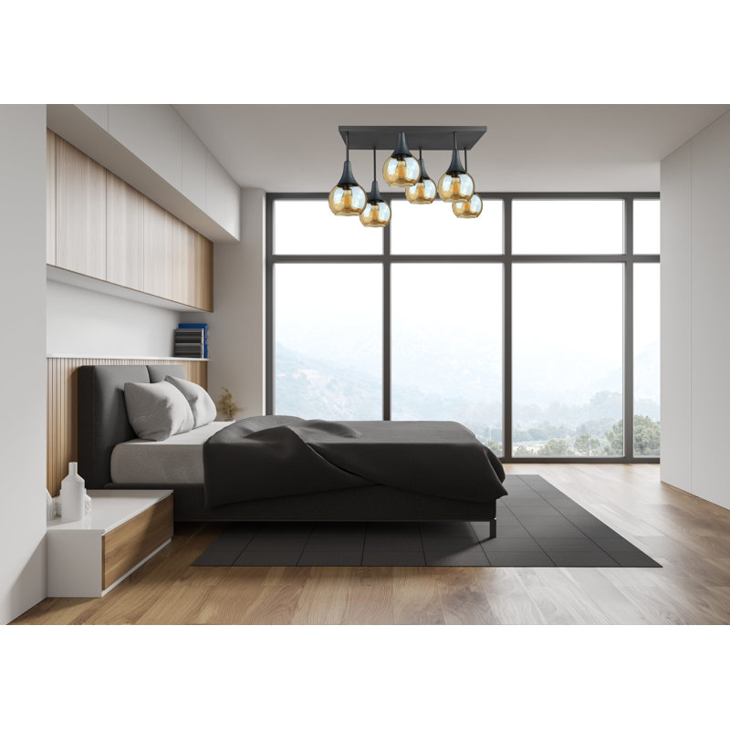 Asa Glass Semi Flush Mount, Black, Honey