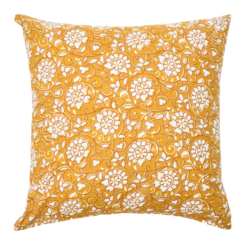Eldana Cotton Throw Square Pillow Cover, Yellow/White, Cotton