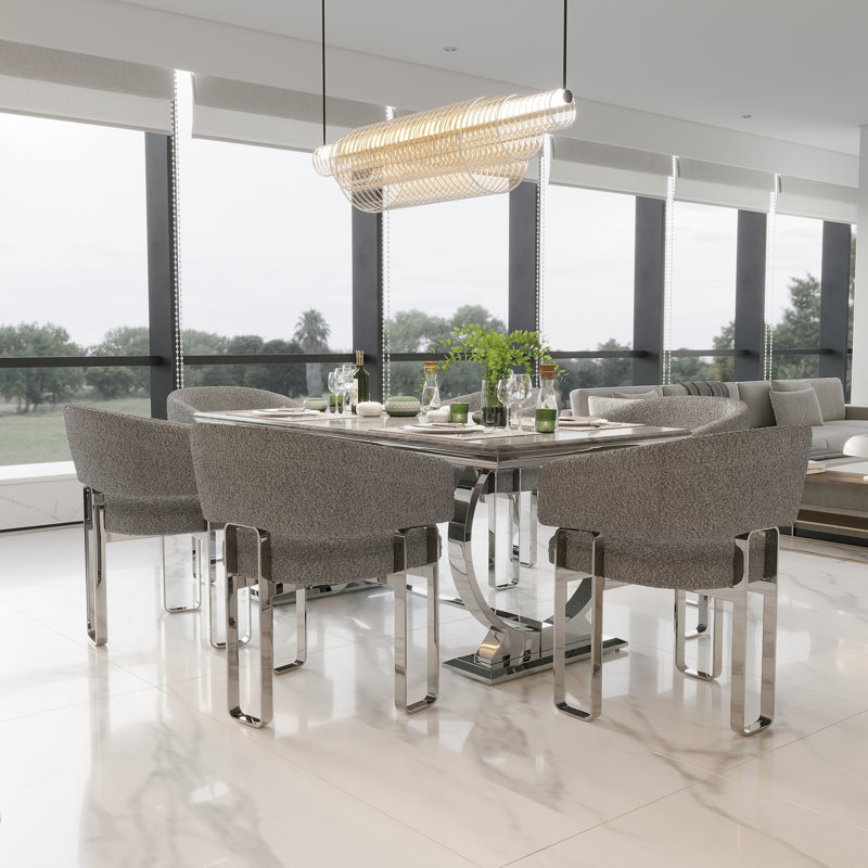 Ensemble de table de salle à manger 72 pouces avec chaises Boucle, 7, Argent, Gris / argent