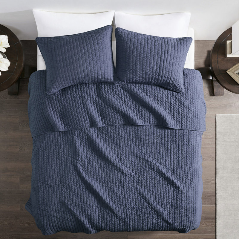 Courtepointe 3 pièces très grand / très grand bleu marine - réversible avec intérieur en microfibre et coton