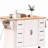 56-inch rubberwood veneer drawer-style kitchen island with power outlets, 4-door storage shelves, 4-wheel treaded rolling kitchen cart with 6 deep drawers, suitable for kitchen, dining room, white-1874210594
