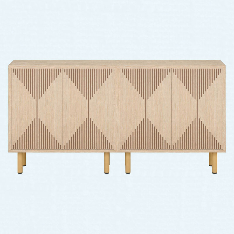 Buffet 59,06 "en bois naturel et jaune, armoire de rangement moderne, Jaune
