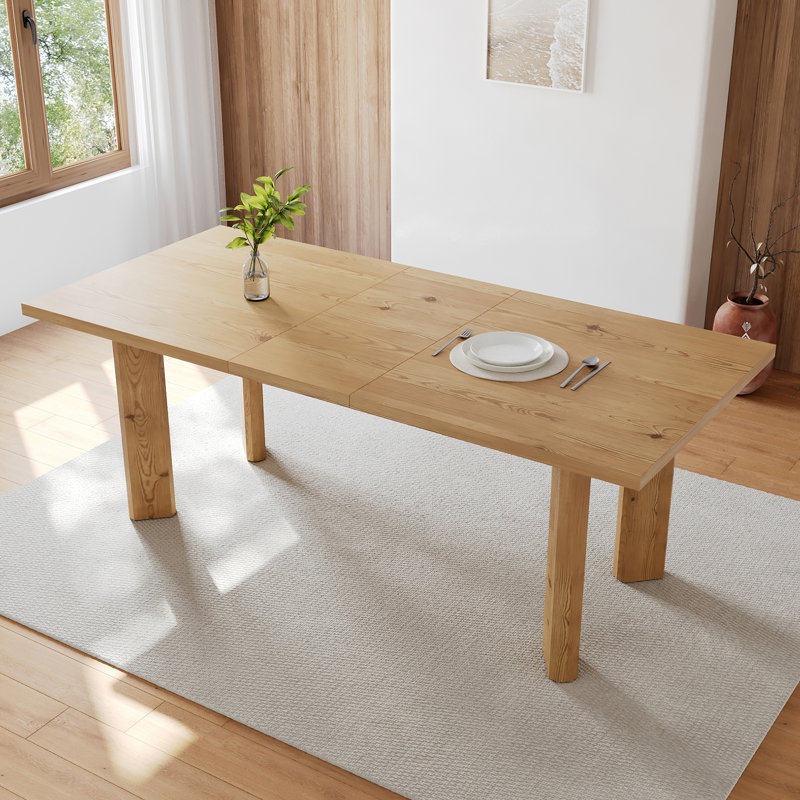 63-78.7 in. Oak Rectangular Extendable Mid-Century Modern Dining Table For 6-8 With Carbon Steel Legs