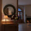 Miroir rond 26,5 "noir et doré avec texture tissée, miroir mural rond en bois pour l'entrée, le salon ou la chambre à coucher
