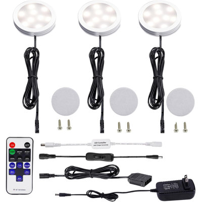 Éclairage à DEL à intensité variable sous l'armoire - ensemble de 3 lampes avec télécommande HF, éclairage à rondelle 12V à profil bas, blanc naturel 4000 K, pour tablette de placard de comptoir de cuisine