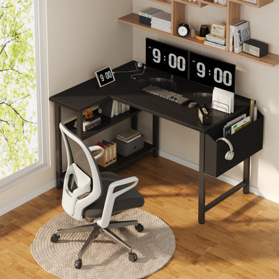 Built-in Outlets / USB L-Shaped Desk Computer Desk