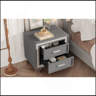 2-Drawer Upholstered Nightstand With Velvet & Silver Glitter Strips - Vintage Bedside Table, Beige