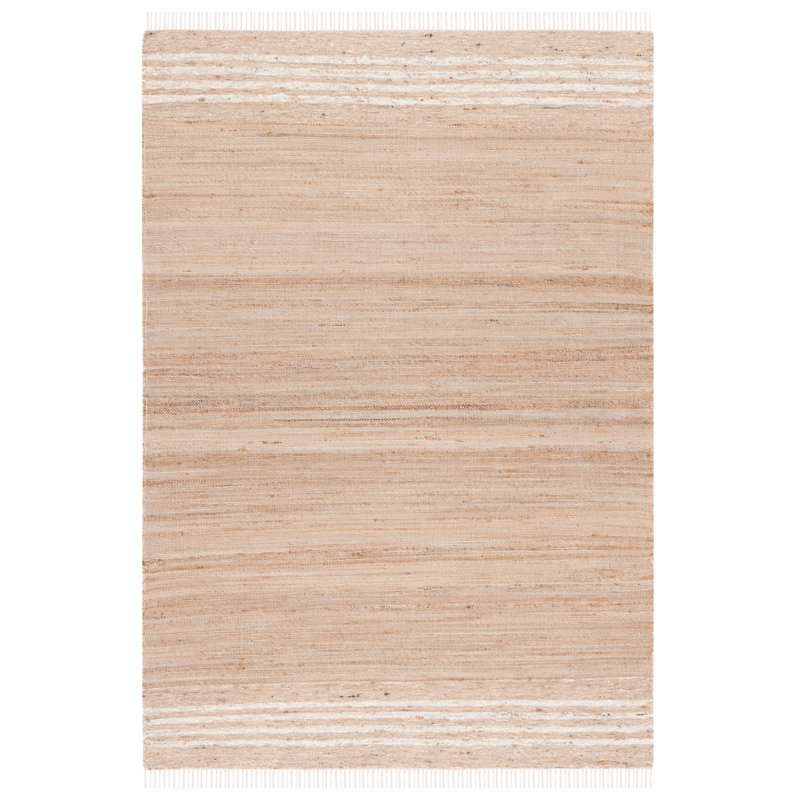 Macio Hand Woven Jute/Wool/Cotton Striped Rug in Ivory/Brown, Rectangle 4' x 6'