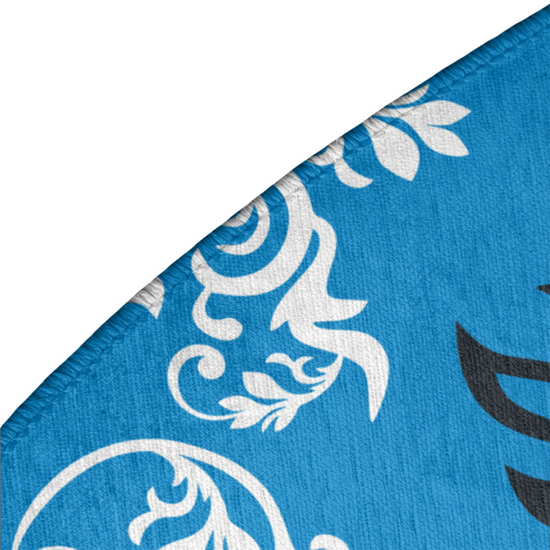 Tapis rond bleu damassé à motif baroque