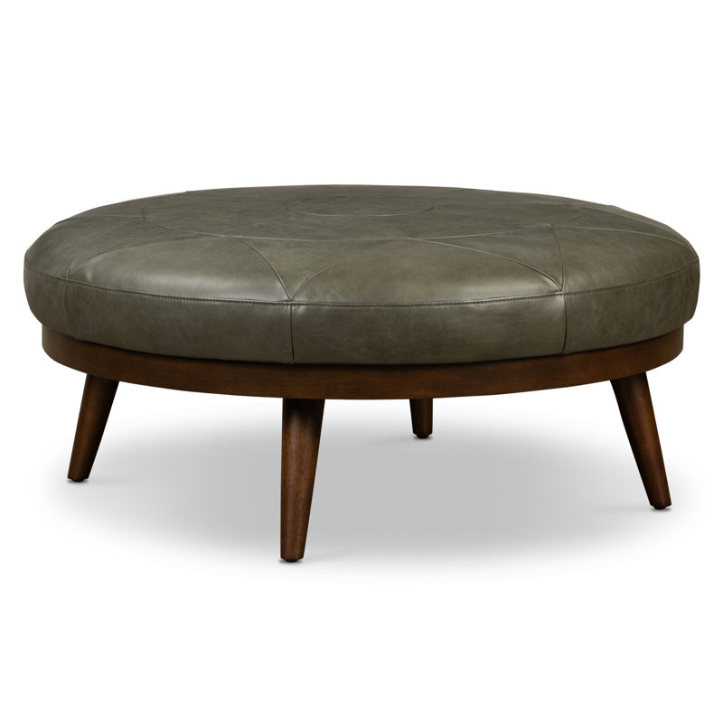 Gio Full-Grain Genuine Italian Leather Ottoman, Olivine Green