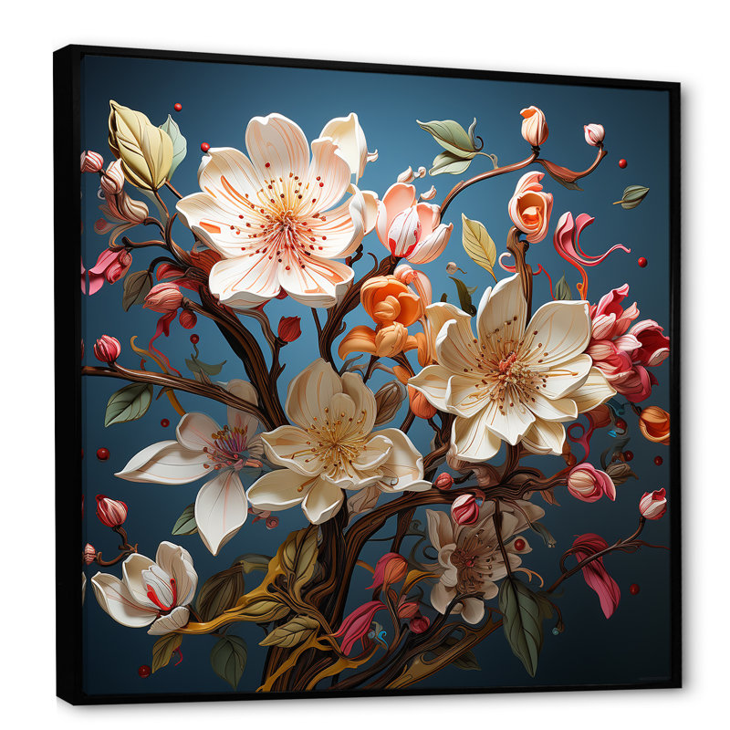 Doux chant de magnolia I, H 30 po x l 30 po x P 1 po, Cadre flottant noir