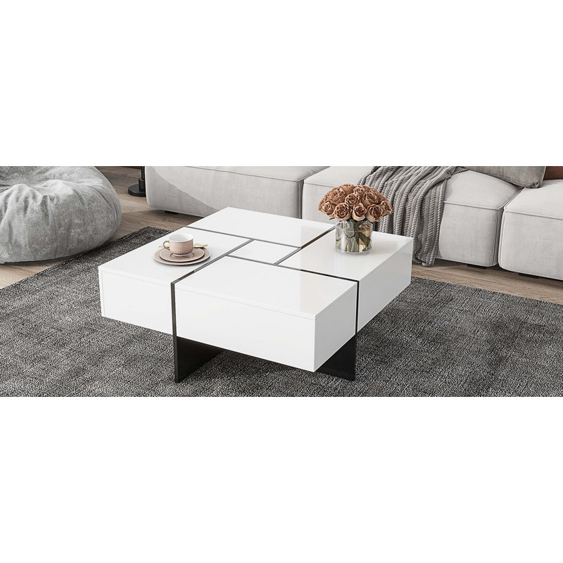 Table basse avec rangement Temel, Noir, Blanc