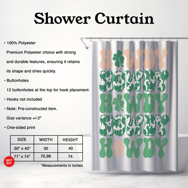 Clover Lucky - 1 Piece Premium Shower Curtain, H 74 po x l 71 po
