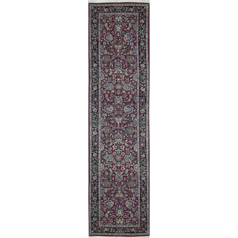 Tapis rouge et noir noué à la main de haute qualité
