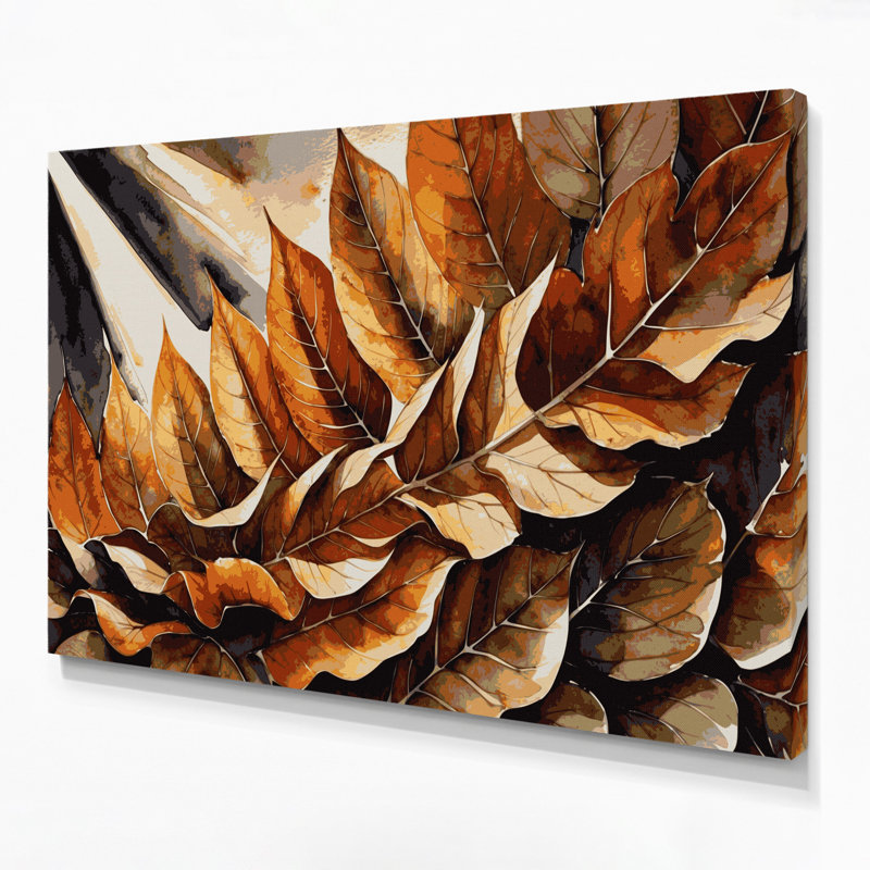 "Botanical Chestnut Leaves", art mural sur toile brune, H 11 po x l 14 po