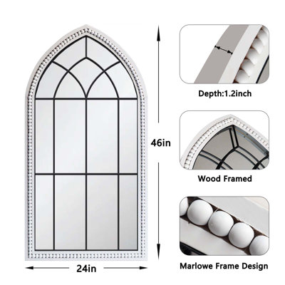 46" x 24" Beaded Wood Arched Cathedral Wall Mirror