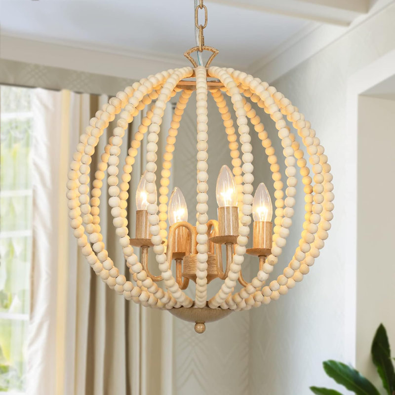 16.5" Boho Wood Beaded Chandelier