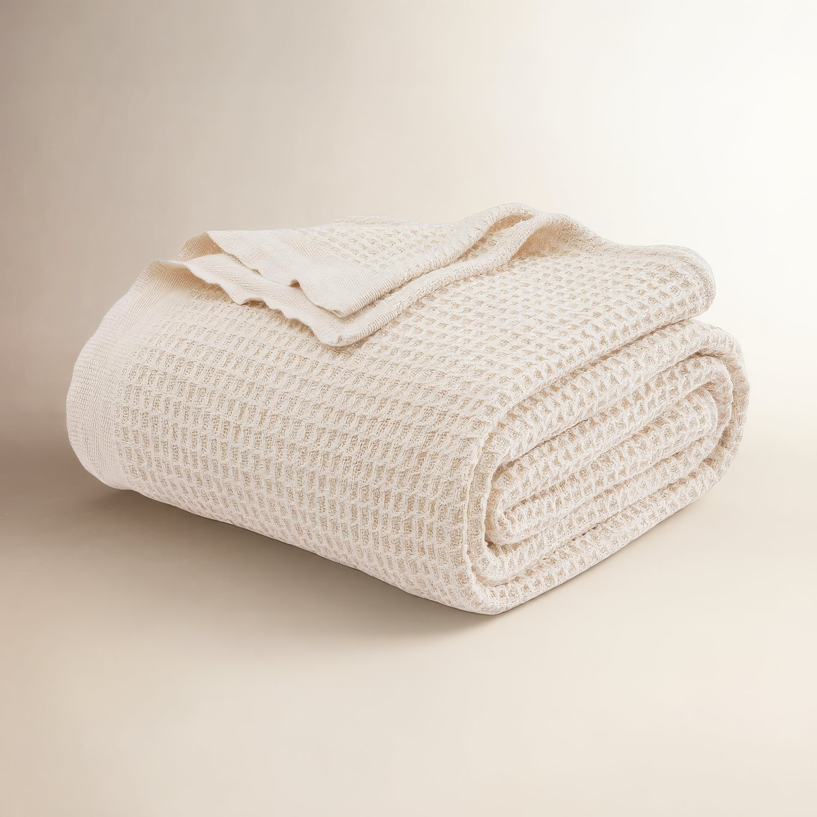 Bedsure Cotton Waffle Weave Throw Blanket, Beige, Queen