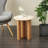 Cristian Cole And Grey Wood Side End Accent Table With Beige Round Marble Tabletop