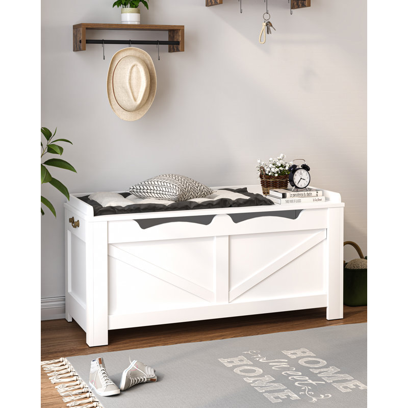 39.4" Storage Chest, Extra Large Storage Trunk with 2 Hinges, Wooden Box Bench, Lift-Top Organizer Chest, Shoe Bench for Entryway, Bedroom, Living Room, Rustic White and Brown